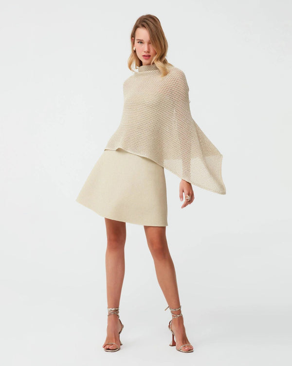 Beige Poncho with Gold Sequin Detail and Openwork Pattern